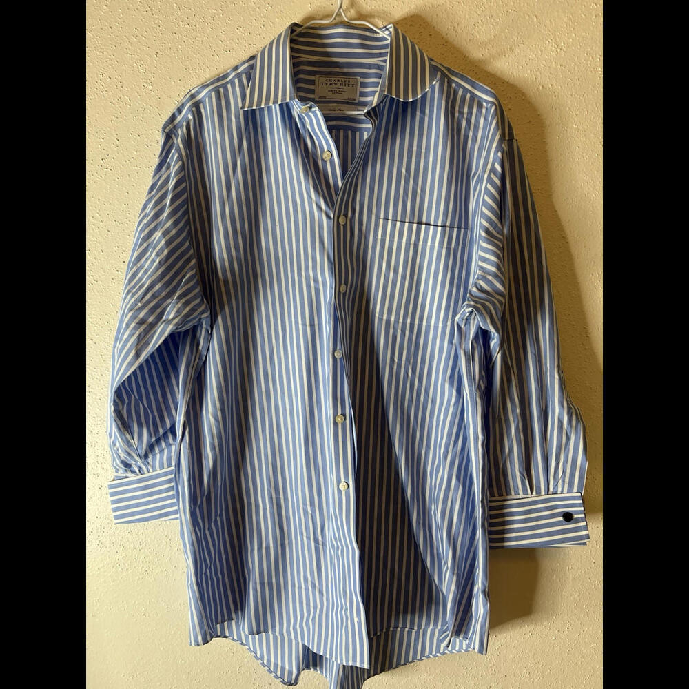 Charles Tyrwhitt Dress Shirt 16.5/33‎ Blue Stripe Non Iron